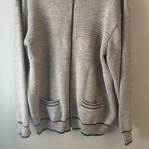 Vintage Men's Tan Brown Grandpa Wool Blend Zippered Sweater Cardigan | Large - Picture 14 of 15
